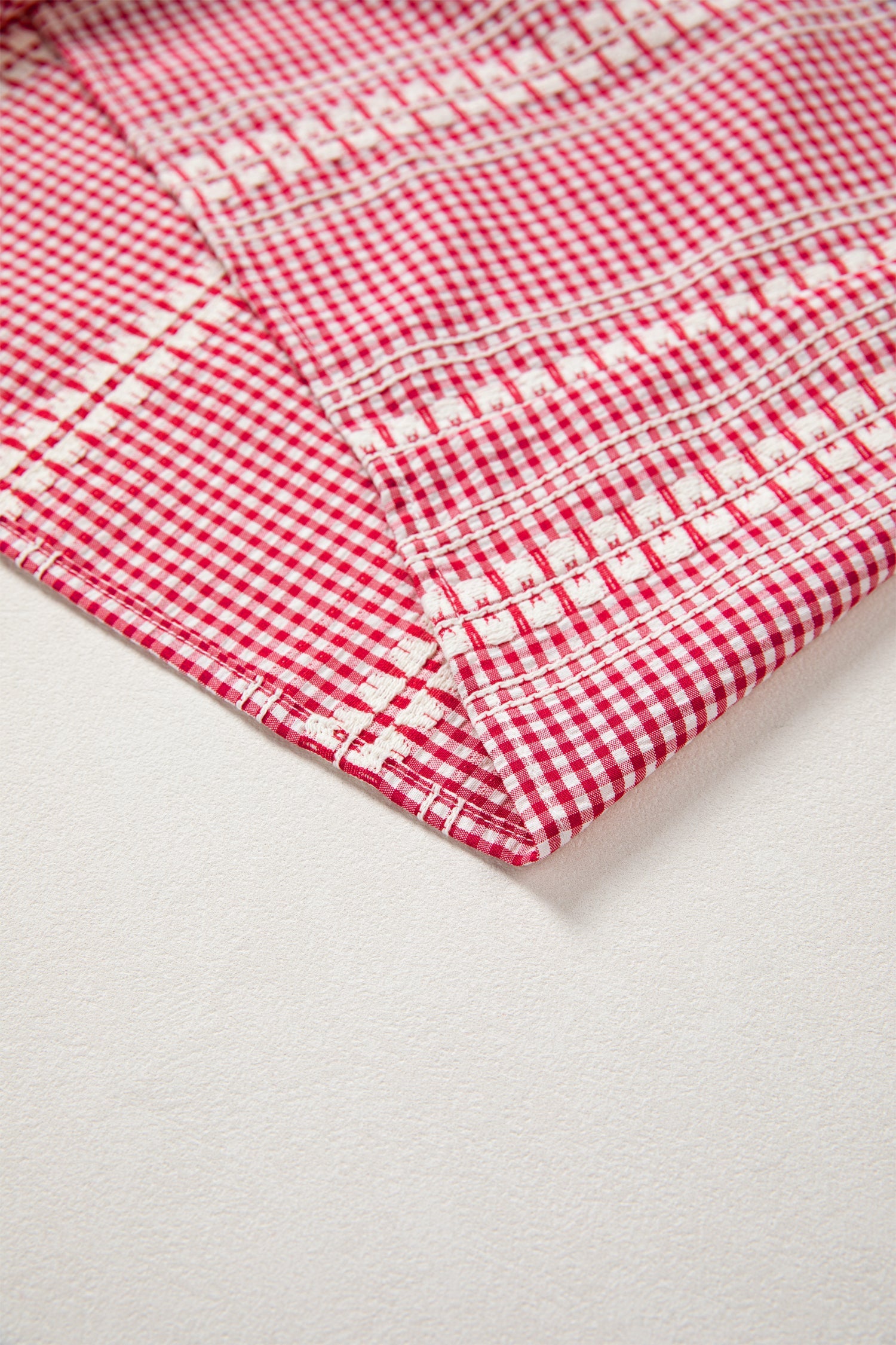 Red Western Pony Embroidered Yoke Puff Sleeve Gingham Blouse