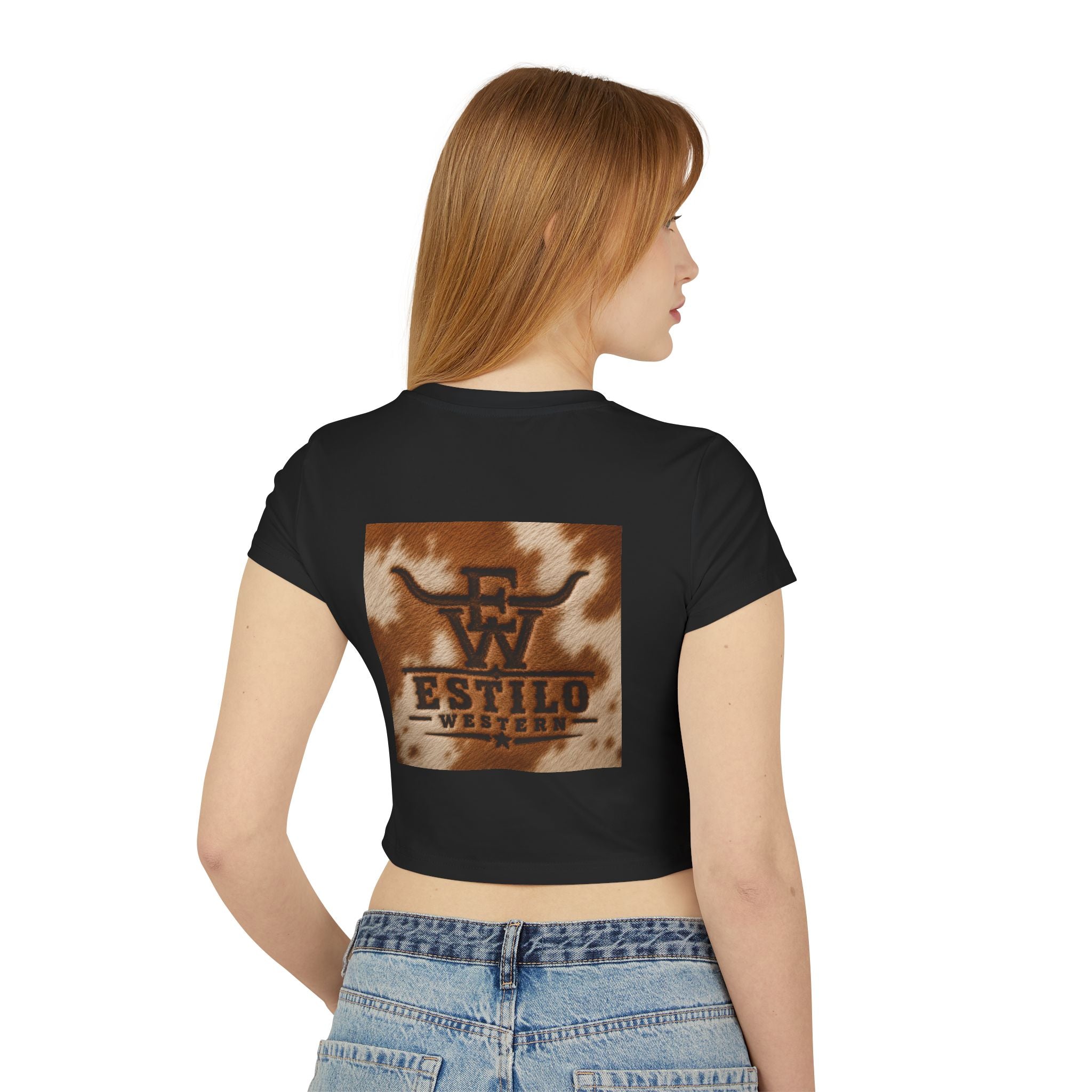 Western Estilo Women's Baby Tee — Cowhide Logo Crop Top