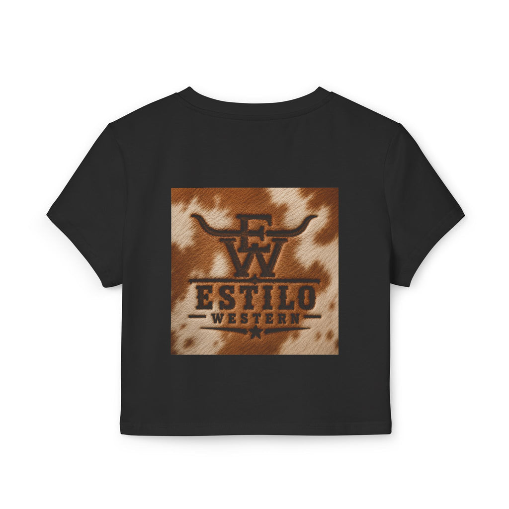 Western Estilo Women's Baby Tee — Cowhide Logo Crop Top