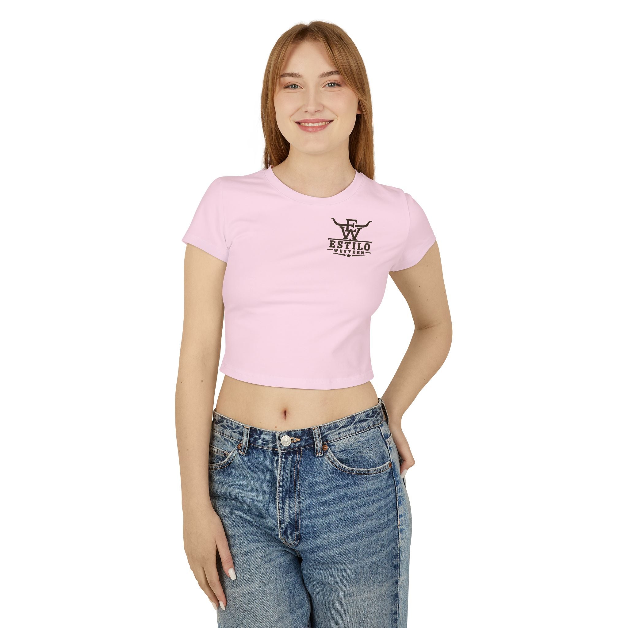 Western Estilo Women's Baby Tee — Cowhide Logo Crop Top