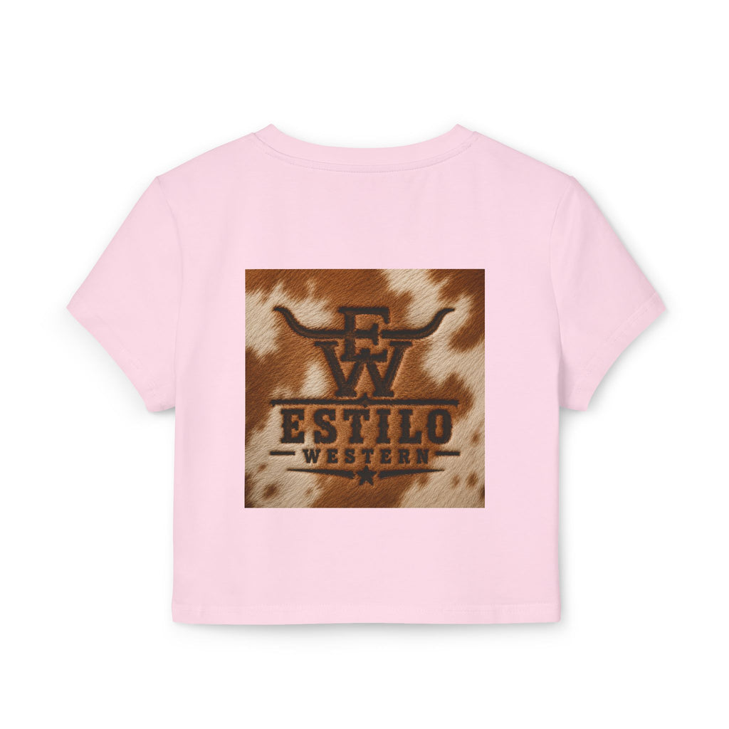 Western Estilo Women's Baby Tee — Cowhide Logo Crop Top