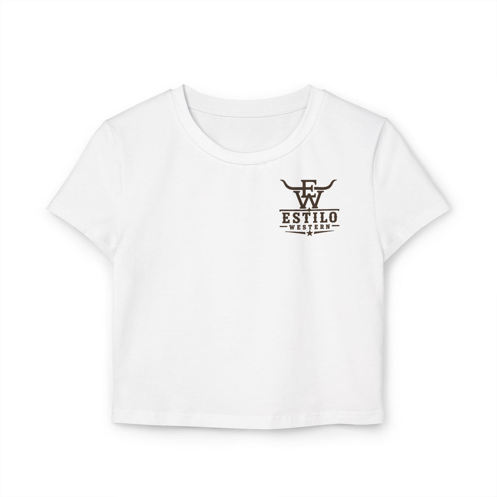 Western Estilo Women's Baby Tee — Cowhide Logo Crop Top