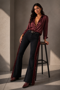 Texas Sun Bell Bottom Jean Burgundy Fringe