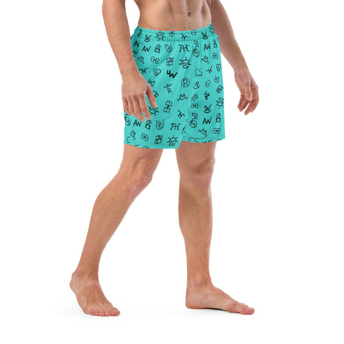 Baha Ranch Yeehaw Turquoise Cattle Brands Men's Swim Trunks