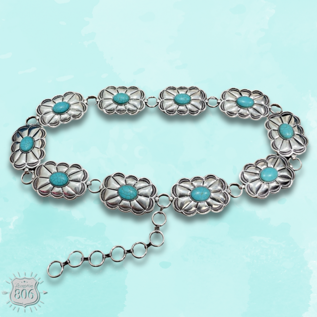 Western scalloped rectangle concho belt - LC